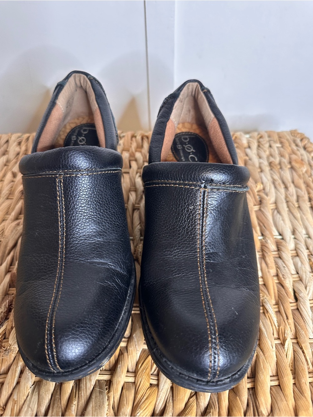 b.o.c. BORN  Black Leather Slip-On Loafers with Contrast Stitching